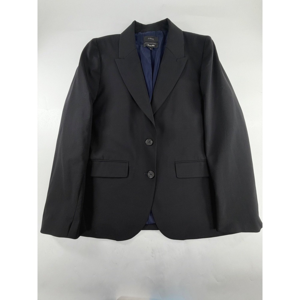 J.Crew Womens Black Italian Stretch Wool Tollegno 1900 Blazer Jacket Size 14